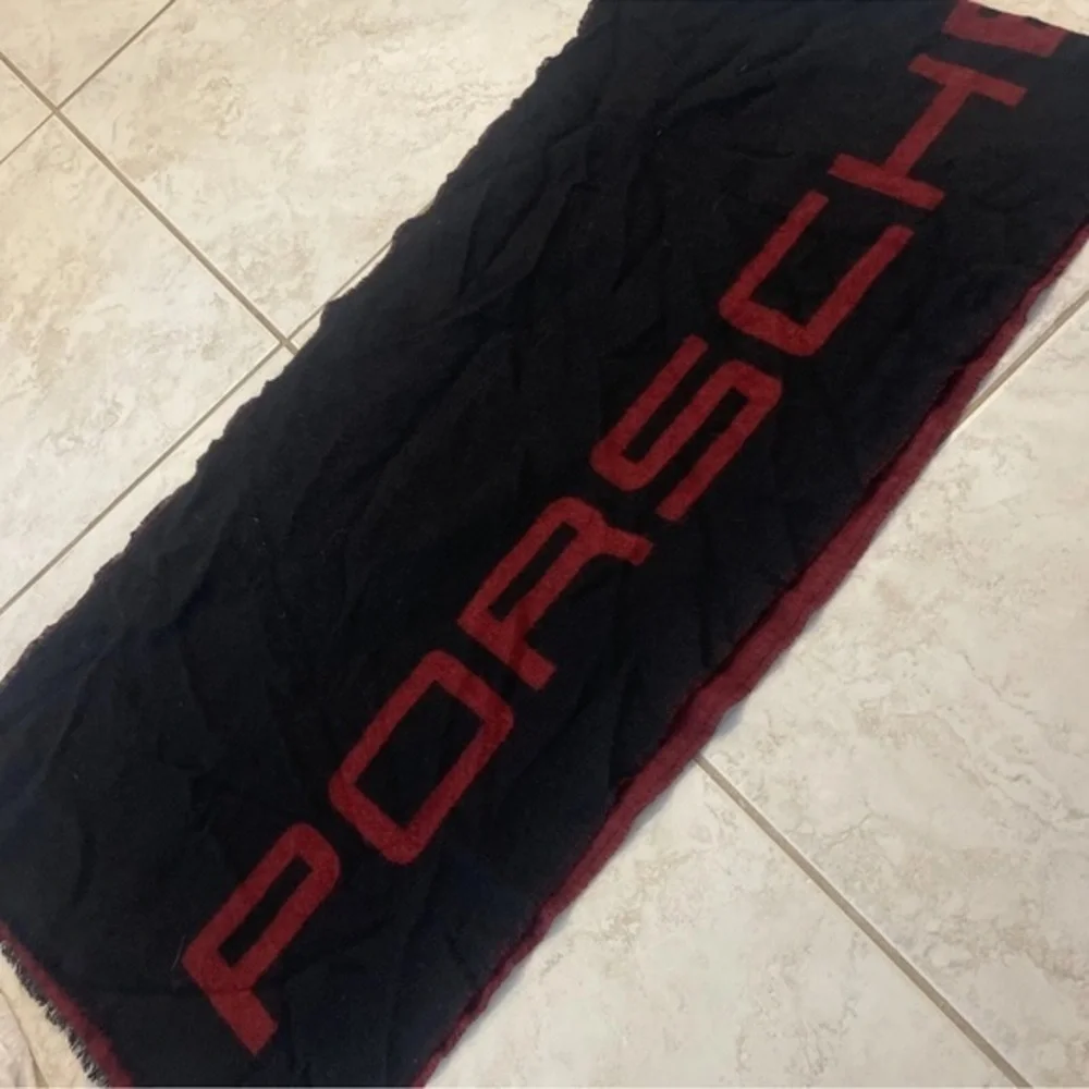 Porche Design Black Burgundy Pure wool Unisex Neck Warmer Scarf 88” X 20”